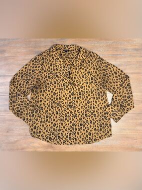 Who What Wear Mustard Leopard-Print Button-Down Shirt